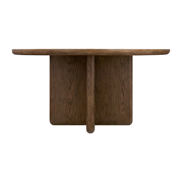 Wooden table with a single leg on a white background